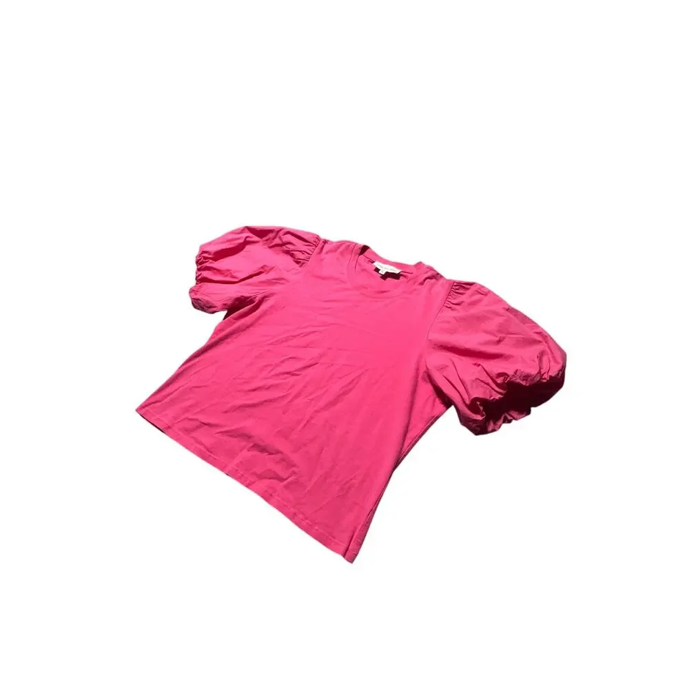 Love The Label Blouse Top Womens XL Fuchsia Pink Stretch Puff Sleeve Classic